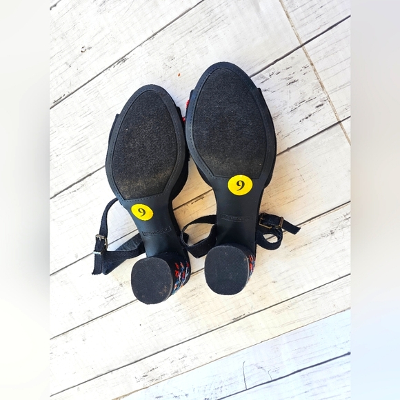 Rampage Black Colorful Beaded Embroidered Chunky Block Heels Western Boho - Picture 14 of 16